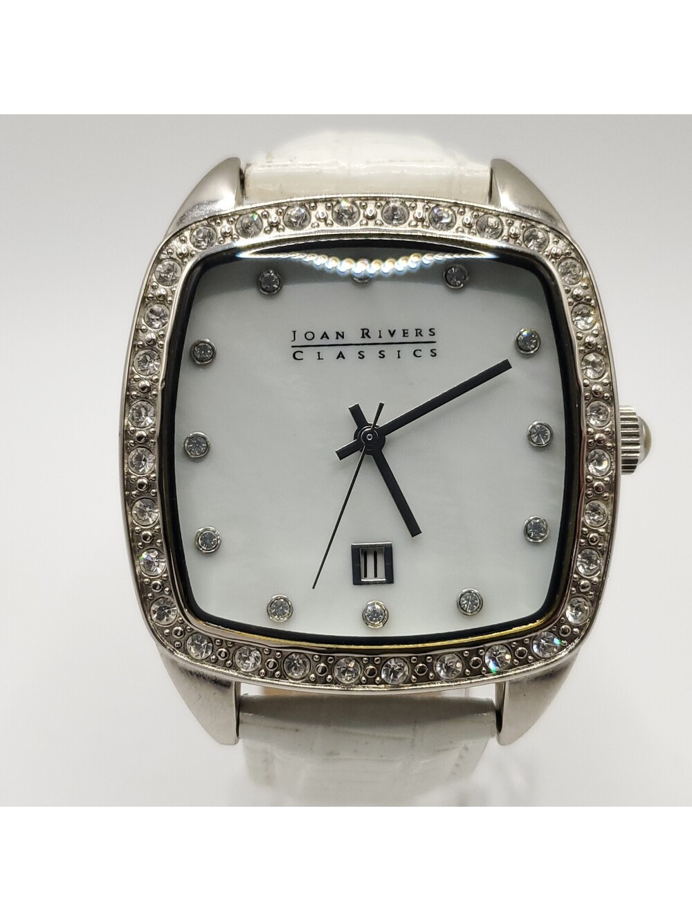 Joan Rivers Classics Watch New Battery White Band 38mm Square MOP Dial